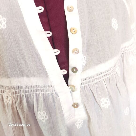 Electric & Rose Sasha Top Tunic Sheer Cotton Shirt in Cloud White Embroidered M - Picture 3 of 12